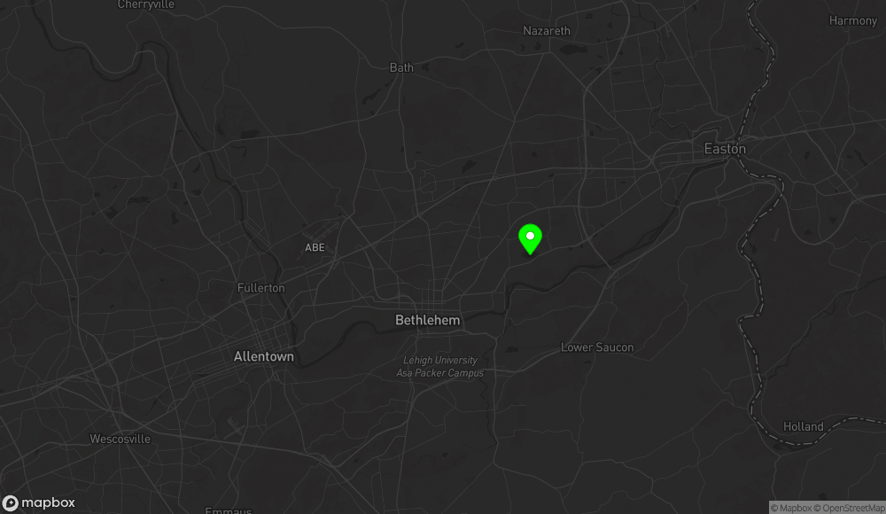 escape.exe in Bethlehem, between Allentown and Easton. Mapbox and OpenStreetMap map.