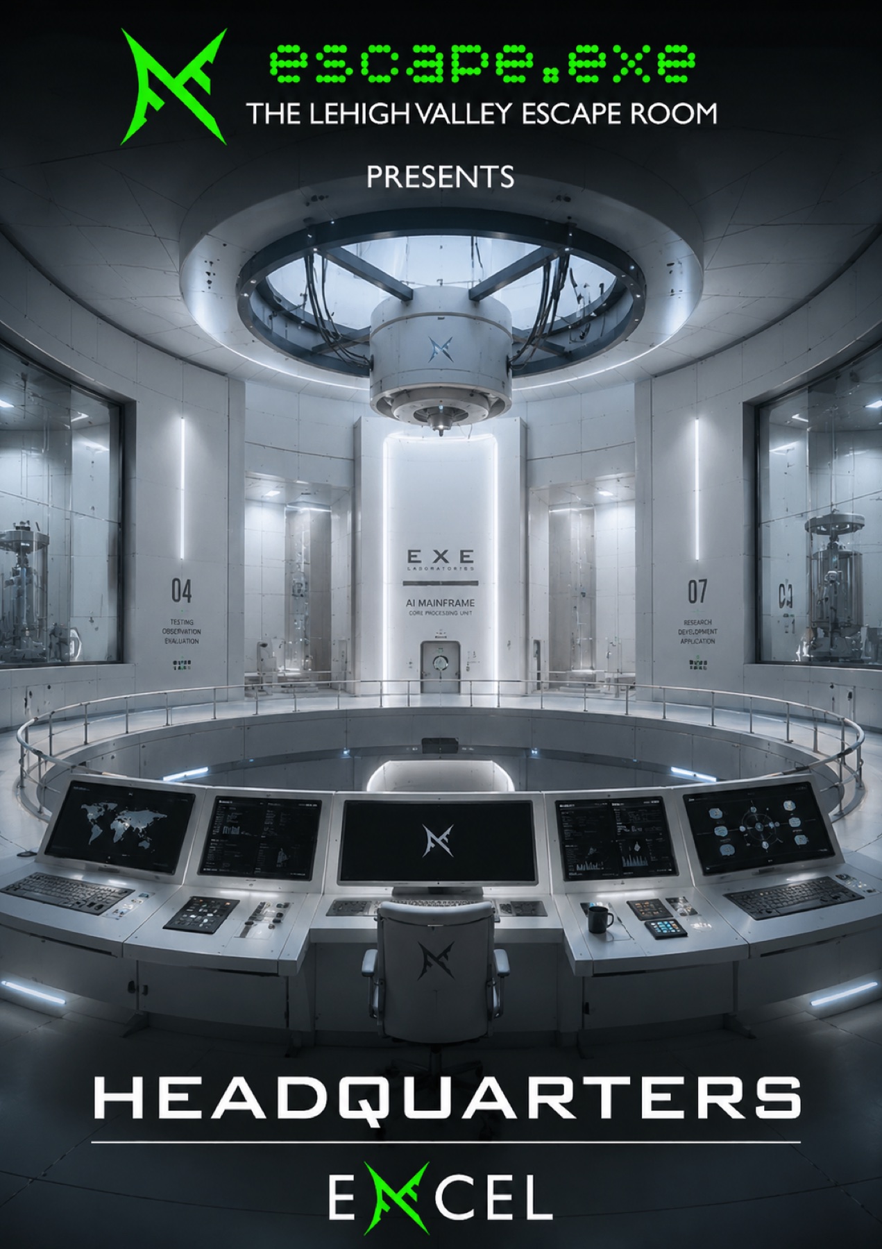Headquarters concept poster: a bright circular institutional chamber.