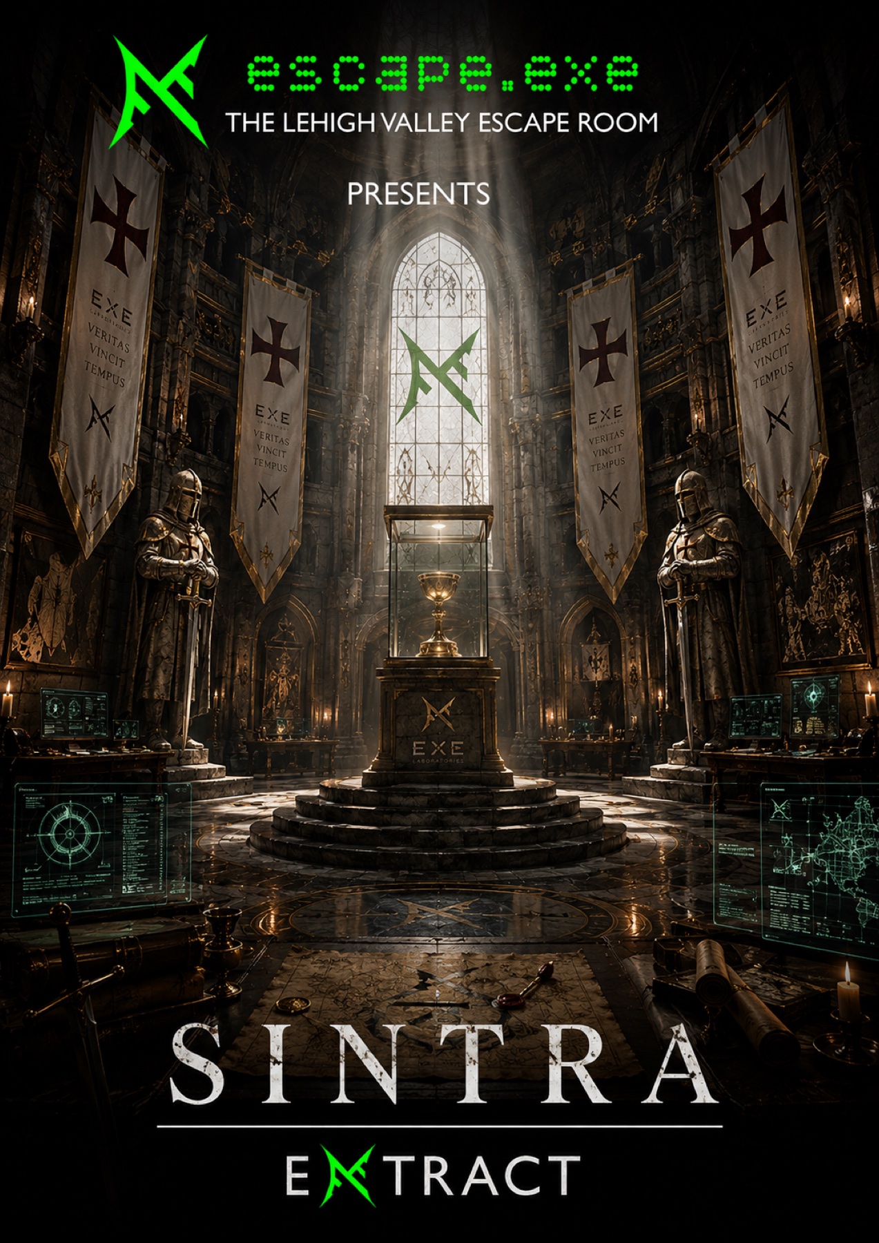 Sintra concept poster: a monumental stone hall with carved columns.